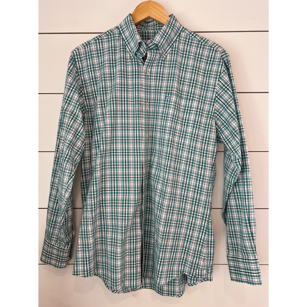 Southern Tide Mens Green White Plaid Long Sleeve Button Down Shirt Skipjack